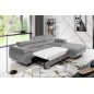 Canapé d'angle convertible ARMEL en tissu velours luxe 5 places, couleur gris, avec coffre, angle droit (vu de face) Canapé d'angle convertible ARMEL en tissu velours luxe 5 places, couleur gris, avec coffre, angle droit (vu de face)