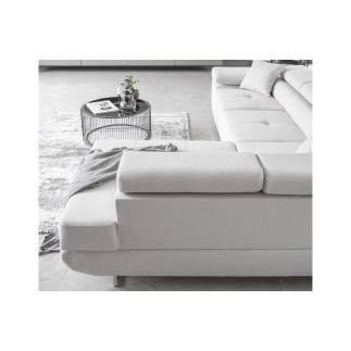 Canapé d'angle convertible en velours luxe 5 places, ANNECY VELOURS Luxe, couleur blanc, angle droit (vu de face)