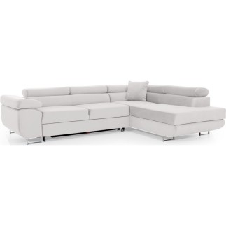 Canapé d'angle convertible en velours luxe 5 places, ANNECY VELOURS Luxe, couleur blanc, angle droit (vu de face)