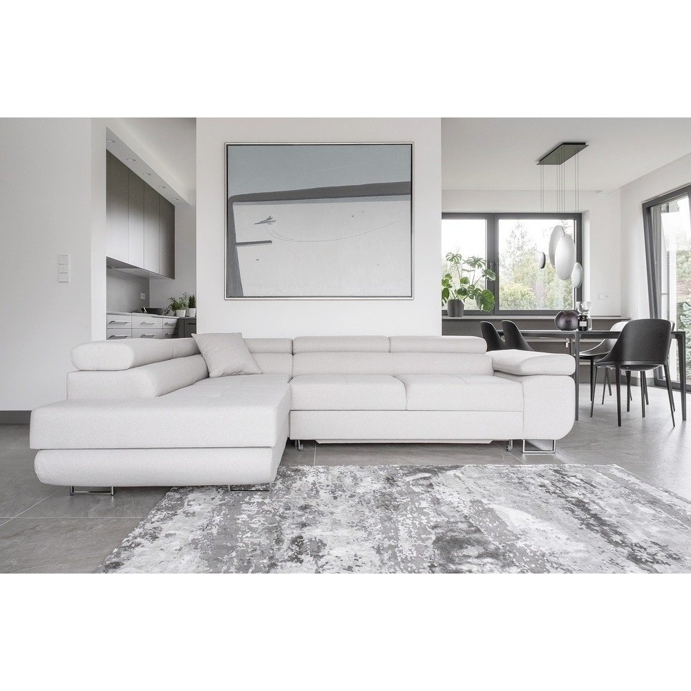 Canapé d'angle convertible en velours luxe 5 places, avec coffre, blanc, angle gauche (vu de face), ANNECY VELOURS Luxe Canapé d'angle convertible en velours luxe 5 places, avec coffre, blanc, angle gauche (vu de face), ANNECY VELOURS Luxe