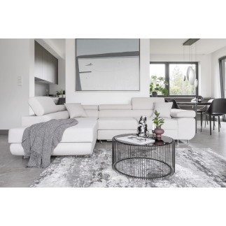 Canapé d'angle convertible en velours luxe 5 places, avec coffre, blanc, angle gauche (vu de face), ANNECY VELOURS Luxe