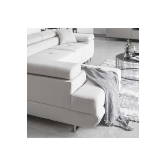 Canapé d'angle convertible en velours luxe 5 places, avec coffre, blanc, angle gauche (vu de face), ANNECY VELOURS Luxe
