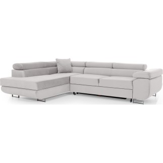 Canapé d'angle convertible en velours luxe 5 places, avec coffre, blanc, angle gauche (vu de face), ANNECY VELOURS Luxe