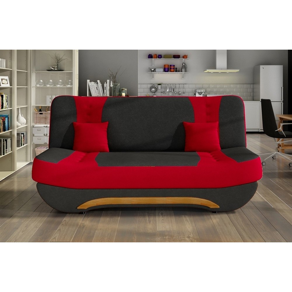 Canapé 3 places convertible et espace de rangement - bicolore anthracite / rouge - en tissu de qualité, EWIN Canapé 3 places convertible et espace de rangement - bicolore anthracite / rouge - en tissu de qualité, EWIN