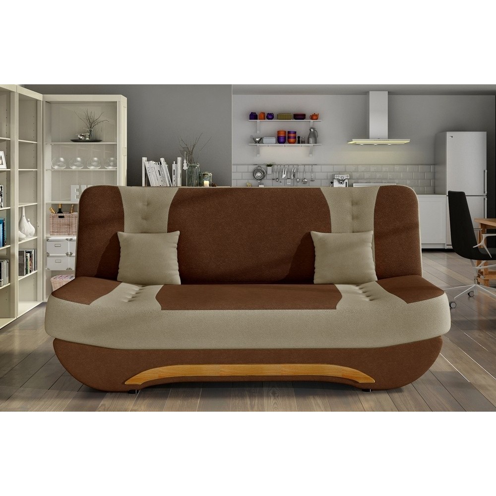 Canapé 3 places convertible et espace de rangement - bicolore marron et beige - en tissu de qualité, EWIN Canapé 3 places convertible et espace de rangement - bicolore marron et beige - en tissu de qualité, EWIN