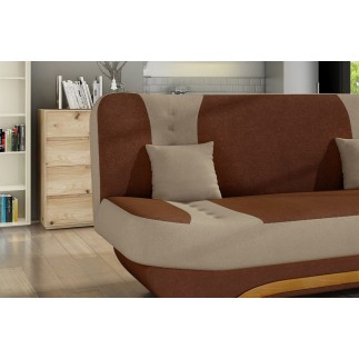 Canapé 3 places convertible et espace de rangement - bicolore marron et beige - en tissu de qualité, EWIN