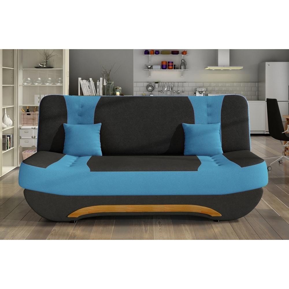 Canapé 3 places convertible et espace de rangement - bicolore anthracite / bleu - en tissu de qualité, EWIN Canapé 3 places convertible et espace de rangement - bicolore anthracite / bleu - en tissu de qualité, EWIN