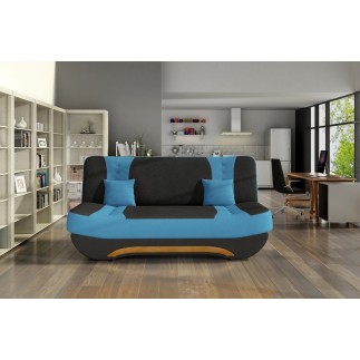 Canapé 3 places convertible et espace de rangement - bicolore anthracite / bleu - en tissu de qualité, EWIN