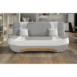 Canapé 3 places convertible et espace de rangement - bicolore blanc / gris clair - en tissu de qualité, EWIN