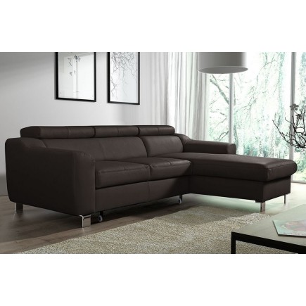 1er paiement de la commande: Canapé d'angle convertible en cuir italien de luxe 5 places astoria, chocolat, angle droit, 6x sans