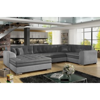 1er paiement de la commande : Canapé panoramique convertible - damien velours - en tissu gris foncé et gris clair de qualité, 7
