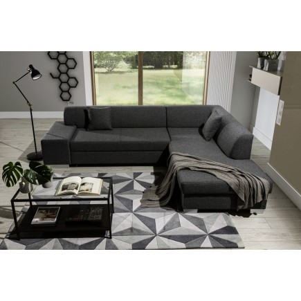 Canapé d'angle convertible en tissu luxe 5 places, coffre, gris foncé, angle droit (vu de face), PORTOFINO