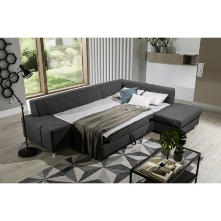 Canapé d'angle convertible en tissu luxe 5 places, coffre, gris foncé, angle droit (vu de face), PORTOFINO