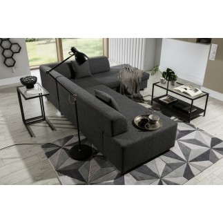 Canapé d'angle convertible en tissu luxe 5 places, coffre, gris foncé, angle droit (vu de face), PORTOFINO