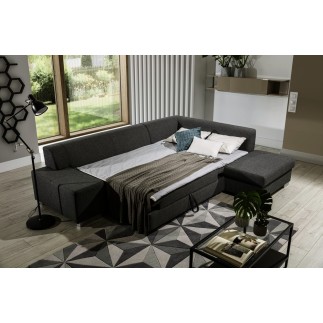 Canapé d'angle convertible en tissu luxe 5 places, coffre, gris foncé, angle droit (vu de face), PORTOFINO