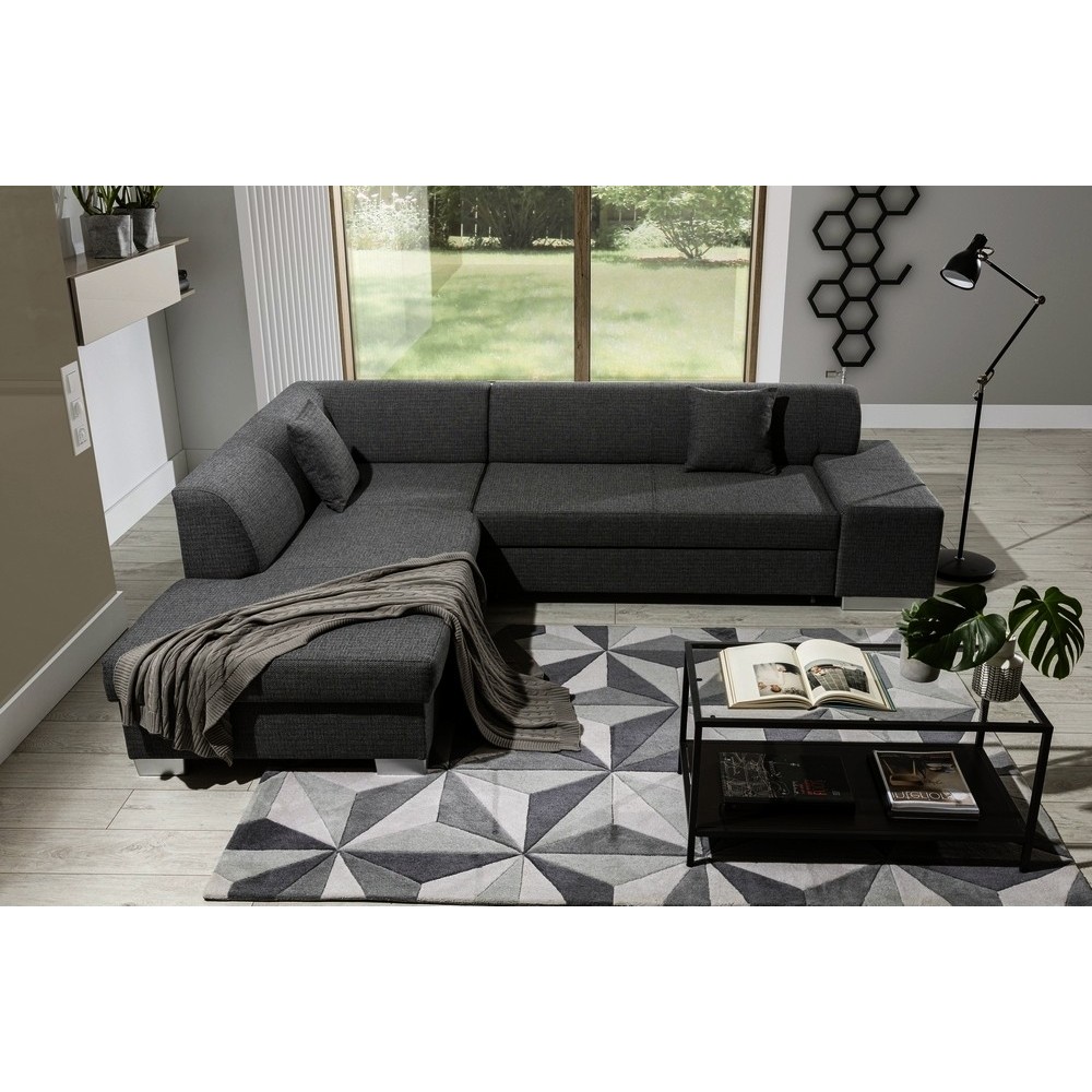 Canapé d'angle convertible en tissu luxe 5 places, coffre - gris foncé, angle gauche (vu de face), PORTOFINO Canapé d'angle convertible en tissu luxe 5 places, coffre - gris foncé, angle gauche (vu de face), PORTOFINO