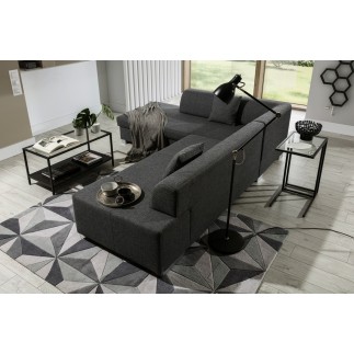 Canapé d'angle convertible en tissu luxe 5 places, coffre - gris foncé, angle gauche (vu de face), PORTOFINO