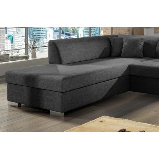 Canapé d'angle convertible en tissu luxe 5 places, coffre - gris foncé, angle gauche (vu de face), PORTOFINO