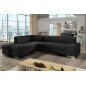 Canapé d'angle convertible en tissu luxe 5 places, coffre - noir, angle gauche (vu de face), PORTOFINO