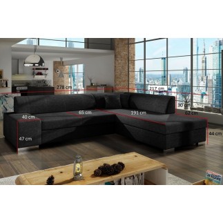 Canapé d'angle convertible en tissu luxe 5 places, coffre, noir, angle droit (vu de face), PORTOFINO
