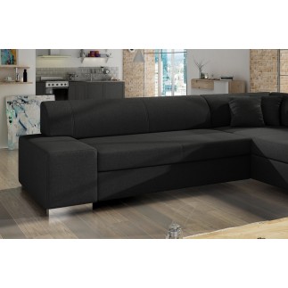 Canapé d'angle convertible en tissu luxe 5 places, coffre, noir, angle droit (vu de face), PORTOFINO