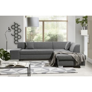 Canapé d'angle convertible en tissu luxe 5 places, coffre, gris clair, angle droit (vu de face), PORTOFINO