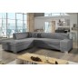 Canapé d'angle convertible en tissu luxe 5 places, coffre - gris clair, angle gauche (vu de face), PORTOFINO