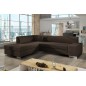 Canapé d'angle convertible en tissu luxe 5 places, coffre - marron foncé, angle gauche (vu de face), PORTOFINO Canapé d'angle convertible en tissu luxe 5 places, coffre - marron foncé, angle gauche (vu de face), PORTOFINO