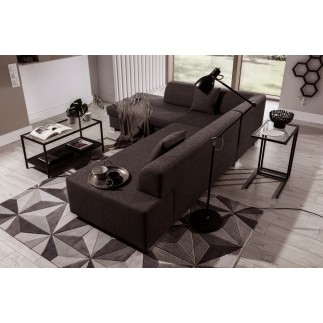 Canapé d'angle convertible en tissu luxe 5 places, coffre - marron foncé, angle gauche (vu de face), PORTOFINO