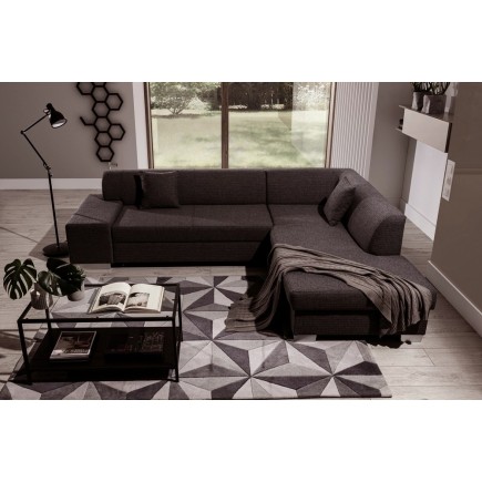 Canapé d'angle convertible en tissu luxe 5 places, coffre, marron foncé, angle droit (vu de face), PORTOFINO