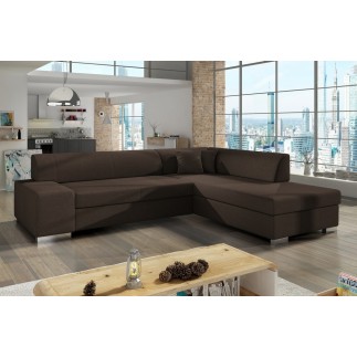 Canapé d'angle convertible en tissu luxe 5 places, coffre, marron foncé, angle droit (vu de face), PORTOFINO