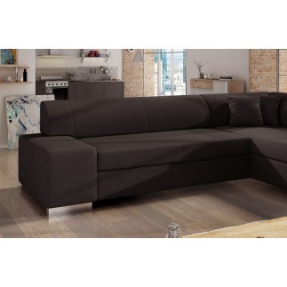 Canapé d'angle convertible en tissu luxe 5 places, coffre, marron foncé, angle droit (vu de face), PORTOFINO