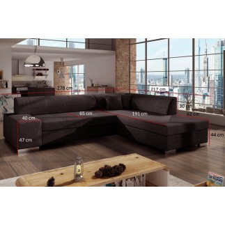 Canapé d'angle convertible en tissu luxe 5 places, coffre, marron foncé, angle droit (vu de face), PORTOFINO