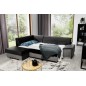 Canapé d'angle convertible en tissu luxe 5 places, avec coffre, noir et gris clair, angle gauche (vu de face), VERTU VELOURS Canapé d'angle convertible en tissu luxe 5 places, avec coffre, noir et gris clair, angle gauche (vu de face), VERTU VELOURS