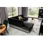Canapé d'angle convertible en tissu luxe 5 places, avec coffre, noir et gris clair, angle gauche (vu de face), VERTU VELOURS Canapé d'angle convertible en tissu luxe 5 places, avec coffre, noir et gris clair, angle gauche (vu de face), VERTU VELOURS