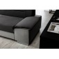 Canapé d'angle convertible en tissu luxe 5 places, avec coffre, noir et gris clair, angle gauche (vu de face), VERTU VELOURS Canapé d'angle convertible en tissu luxe 5 places, avec coffre, noir et gris clair, angle gauche (vu de face), VERTU VELOURS
