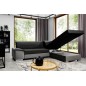 Canapé d'angle convertible en tissu luxe 5 places, avec coffre - noir et gris clair, angle droit (vu de face), VERTU VELOURS Canapé d'angle convertible en tissu luxe 5 places, avec coffre - noir et gris clair, angle droit (vu de face), VERTU VELOURS