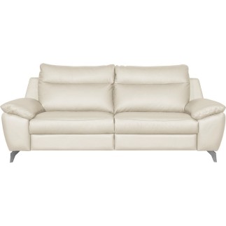 Canapé taille 2 places avec 2 relax en 100% tout cuir épais de luxe italien avec 2 relax électriques, PERINI, blanc cassé