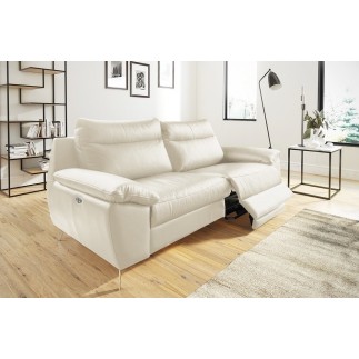 Canapé taille 2 places avec 2 relax en 100% tout cuir épais de luxe italien avec 2 relax électriques, PERINI, blanc cassé