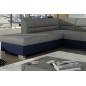 Canapé d'angle convertible en tissu luxe gris et simili cuir bleu, 5 places, avec coffre, angle gauche (vu de face), VERTU MIX