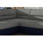 Canapé d'angle convertible en tissu luxe gris et simili cuir bleu, 5 places, avec coffre, angle gauche (vu de face), VERTU MIX
