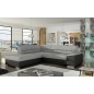 - Canapé d'angle convertible en tissu luxe gris et simili cuir noir, 5 places, avec coffre, angle gauche (vu de face) - VERTU MI - Canapé d'angle convertible en tissu luxe gris et simili cuir noir, 5 places, avec coffre, angle gauche (vu de face) - VERTU MI