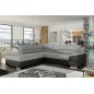 - Canapé d'angle convertible en tissu luxe gris et simili cuir noir, 5 places, avec coffre, angle gauche (vu de face) - VERTU MI - Canapé d'angle convertible en tissu luxe gris et simili cuir noir, 5 places, avec coffre, angle gauche (vu de face) - VERTU MI