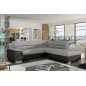 Canapé d'angle convertible en tissu luxe gris et simili cuir noir, 5 places, avec coffre, angle droit (vu de face), VERTU MIX Canapé d'angle convertible en tissu luxe gris et simili cuir noir, 5 places, avec coffre, angle droit (vu de face), VERTU MIX