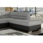 Canapé d'angle convertible en tissu luxe gris et simili cuir noir, 5 places, avec coffre, angle droit (vu de face), VERTU MIX Canapé d'angle convertible en tissu luxe gris et simili cuir noir, 5 places, avec coffre, angle droit (vu de face), VERTU MIX