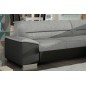 Canapé d'angle convertible en tissu luxe gris et simili cuir noir, 5 places, avec coffre, angle droit (vu de face), VERTU MIX Canapé d'angle convertible en tissu luxe gris et simili cuir noir, 5 places, avec coffre, angle droit (vu de face), VERTU MIX