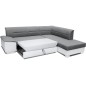 Canapé d'angle convertible en tissu luxe gris et simili cuir noir, 5 places, avec coffre, angle droit (vu de face), VERTU MIX Canapé d'angle convertible en tissu luxe gris et simili cuir noir, 5 places, avec coffre, angle droit (vu de face), VERTU MIX