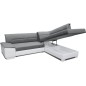 Canapé d'angle convertible en tissu luxe gris et simili cuir noir, 5 places, avec coffre, angle droit (vu de face), VERTU MIX Canapé d'angle convertible en tissu luxe gris et simili cuir noir, 5 places, avec coffre, angle droit (vu de face), VERTU MIX