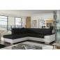 Canapé d'angle convertible en tissu luxe noir et simili cuir blanc cassé, 5 places, avec coffre, angle gauche (vu de face), VERT Canapé d'angle convertible en tissu luxe noir et simili cuir blanc cassé, 5 places, avec coffre, angle gauche (vu de face), VERT