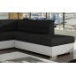 Canapé d'angle convertible en tissu luxe noir et simili cuir blanc cassé, 5 places, avec coffre, angle droit (vu de face), VERTU